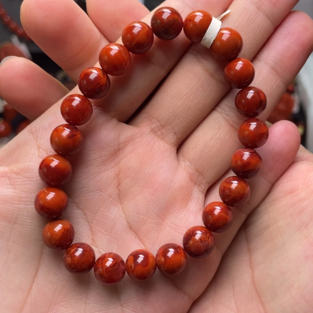 【闪购商品】未镶嵌9mm满肉火焰纹手串南红玛瑙