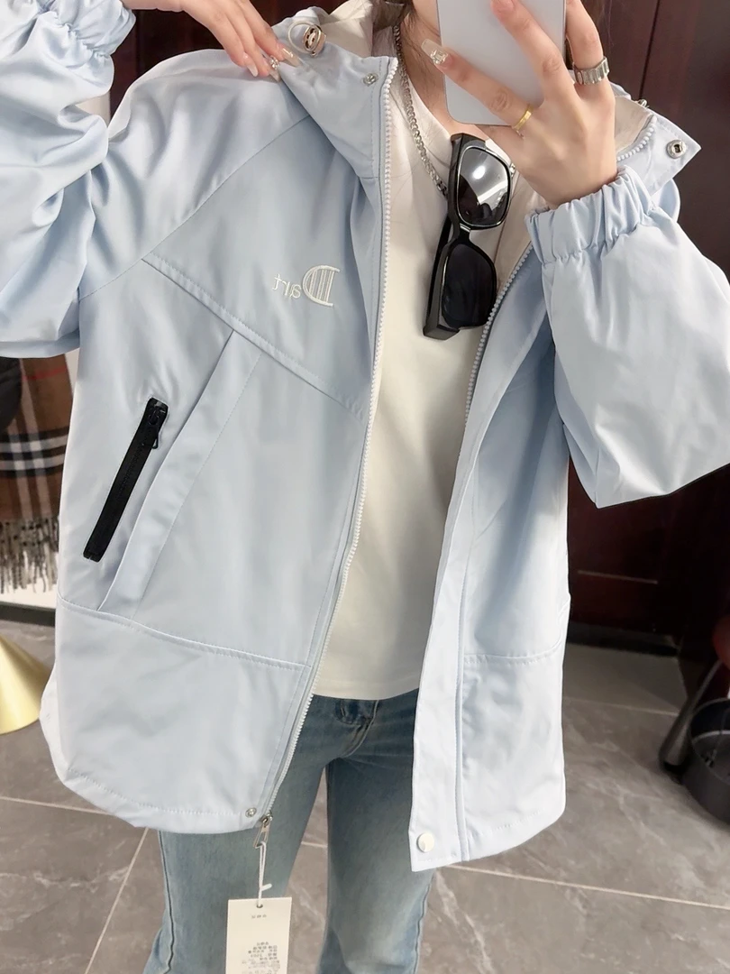 2025春装新款拼色连帽短款冲锋衣外套女高级感宽松休闲上衣