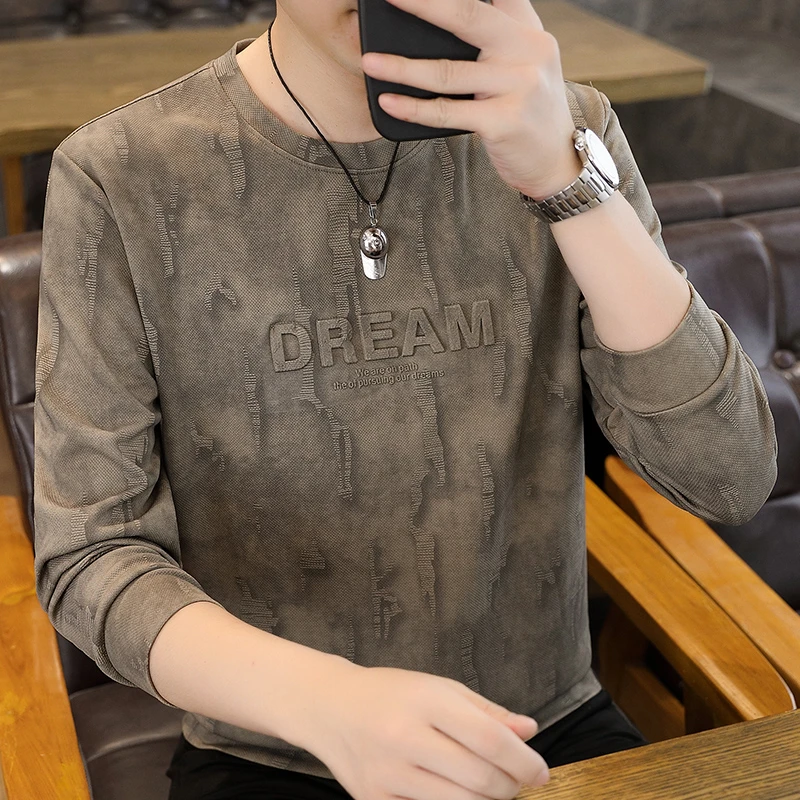 男士2025秋季简约时尚字母钢印爆款潮流青年休闲扎染长袖圆领卫衣
