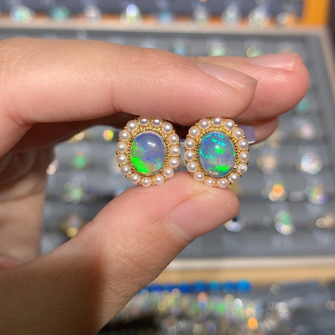 银S925镶嵌欧泊欧泊耳饰y