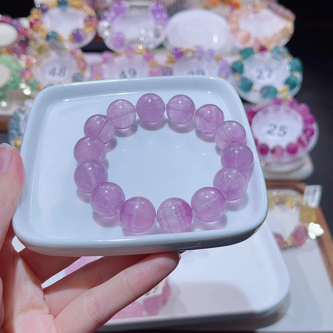 水晶手串未镶嵌粉紫萤石