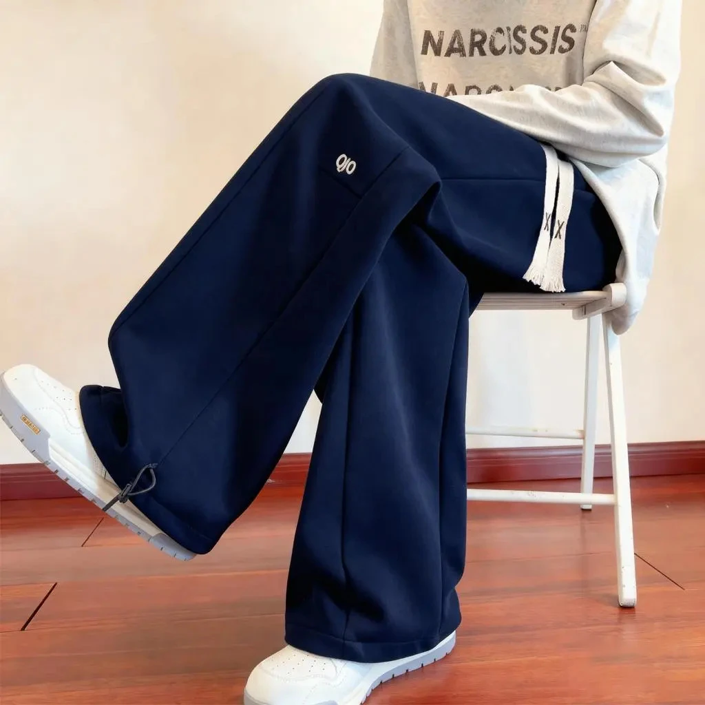 微弹休闲裤长裤秋季刺绣字母卫裤宽松直筒裤显瘦薄款