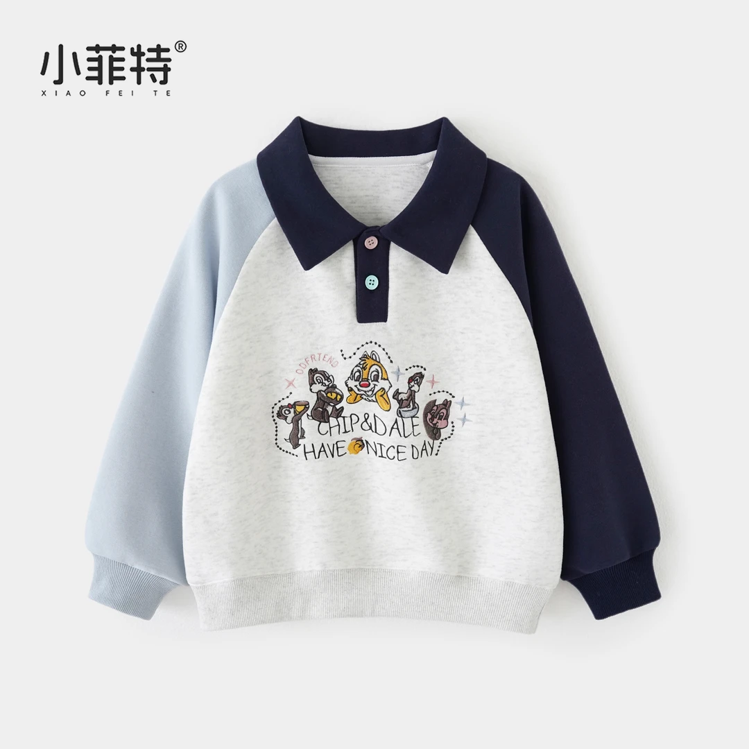 小菲特女童秋装新款polo领上衣中大童拼色卫衣儿童衣服YNYQ52781