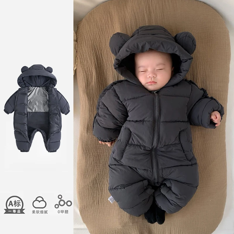 【A类】婴儿连体衣加厚连帽爬服冬季外出服男女宝宝开档保暖哈衣2
