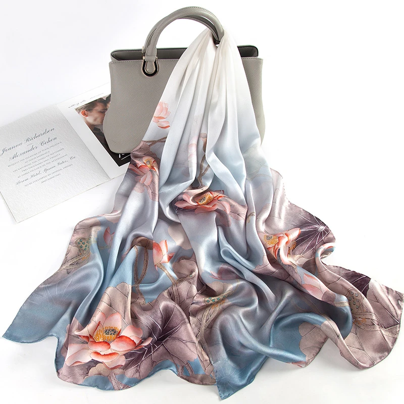 达芬奇密码2025新款172*53100%桑蚕丝送长辈百搭长巾时尚水荷风裳