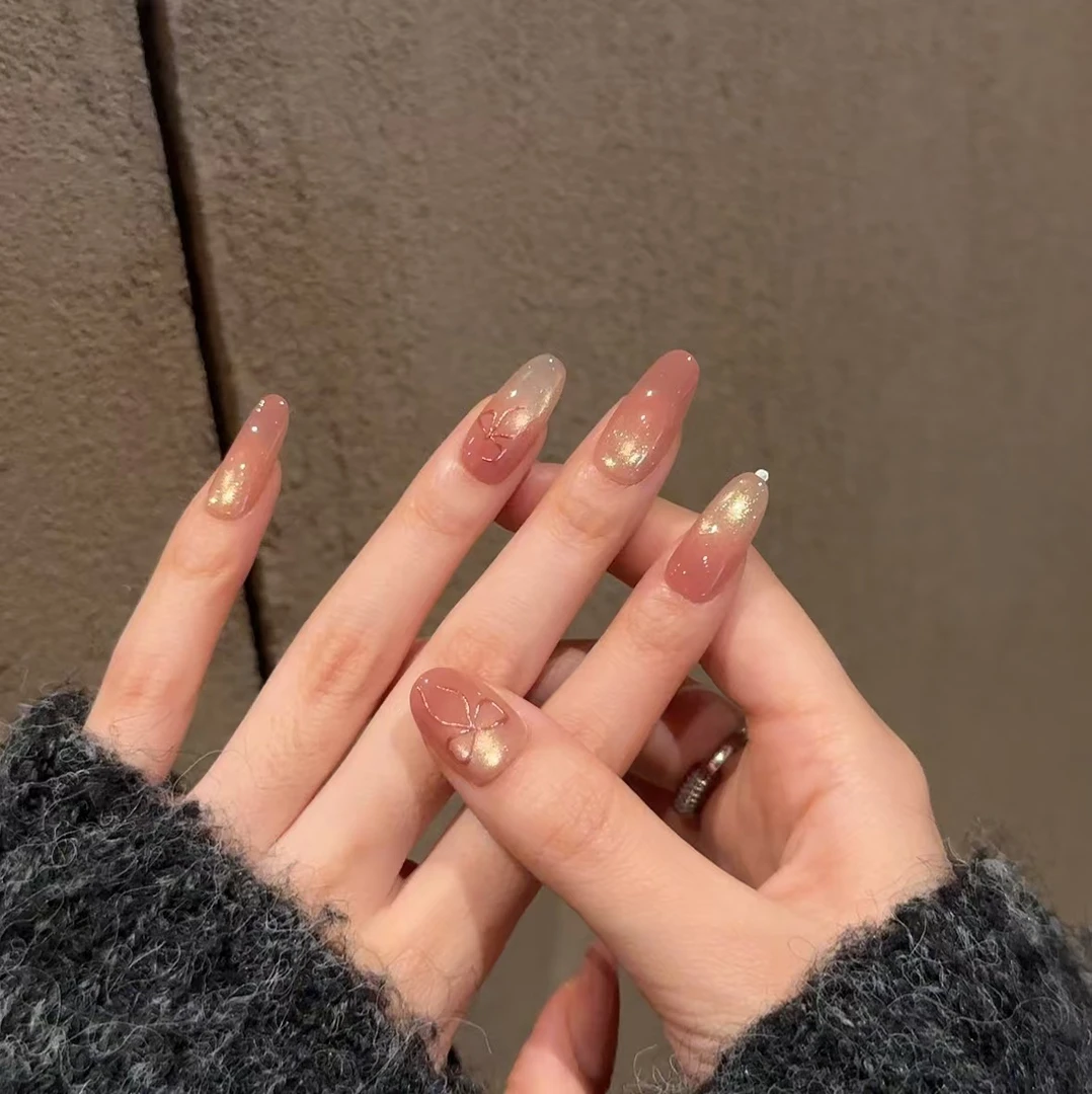 【同心结】珊瑚纪显白蝴蝶结渐变猫眼纯欲纯手工穿戴甲(AB)