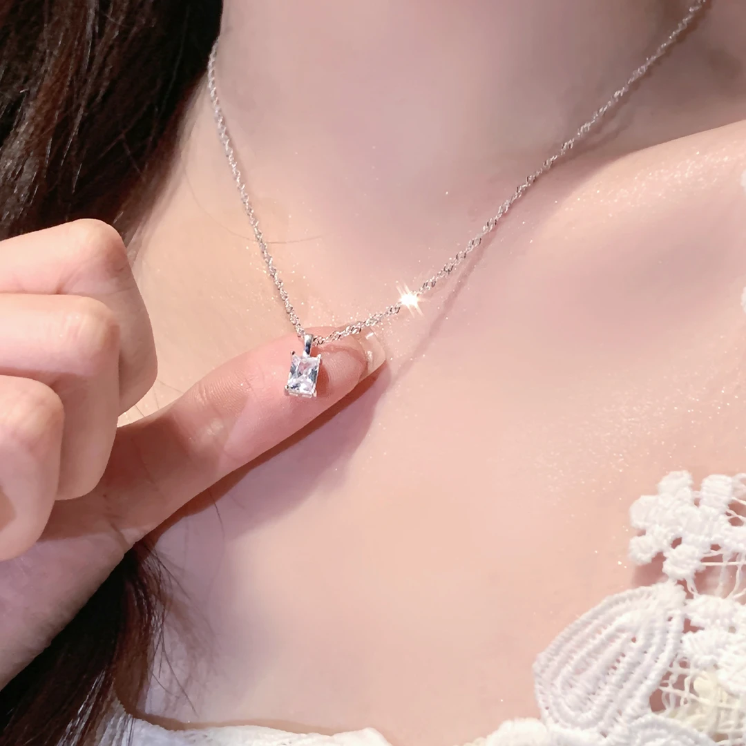 坠链均925银锆石 冰糖方形项链女款2025新款ins圣诞女友闺蜜礼物