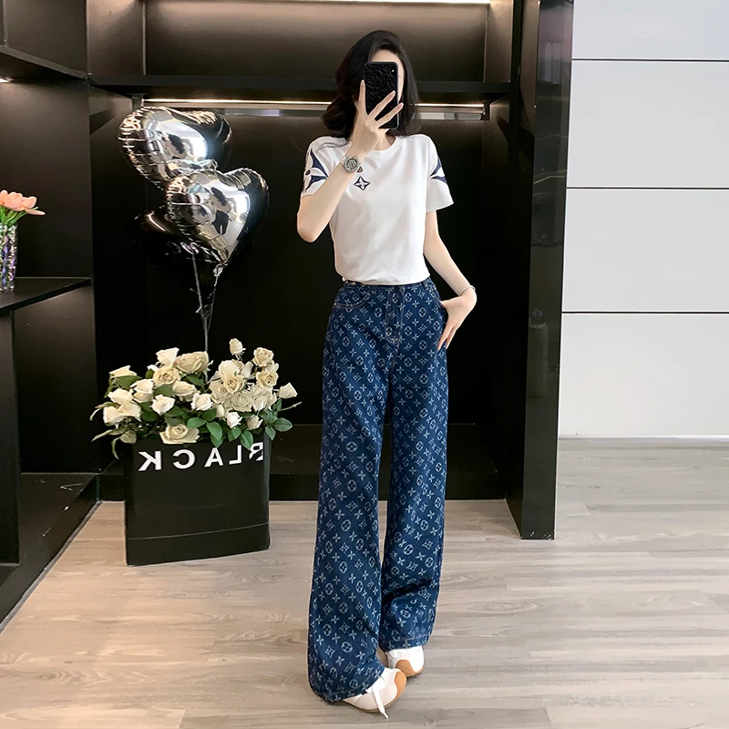 2025新款夏季今年流行的爆款女装印花短袖长裤时尚休闲套装两件套