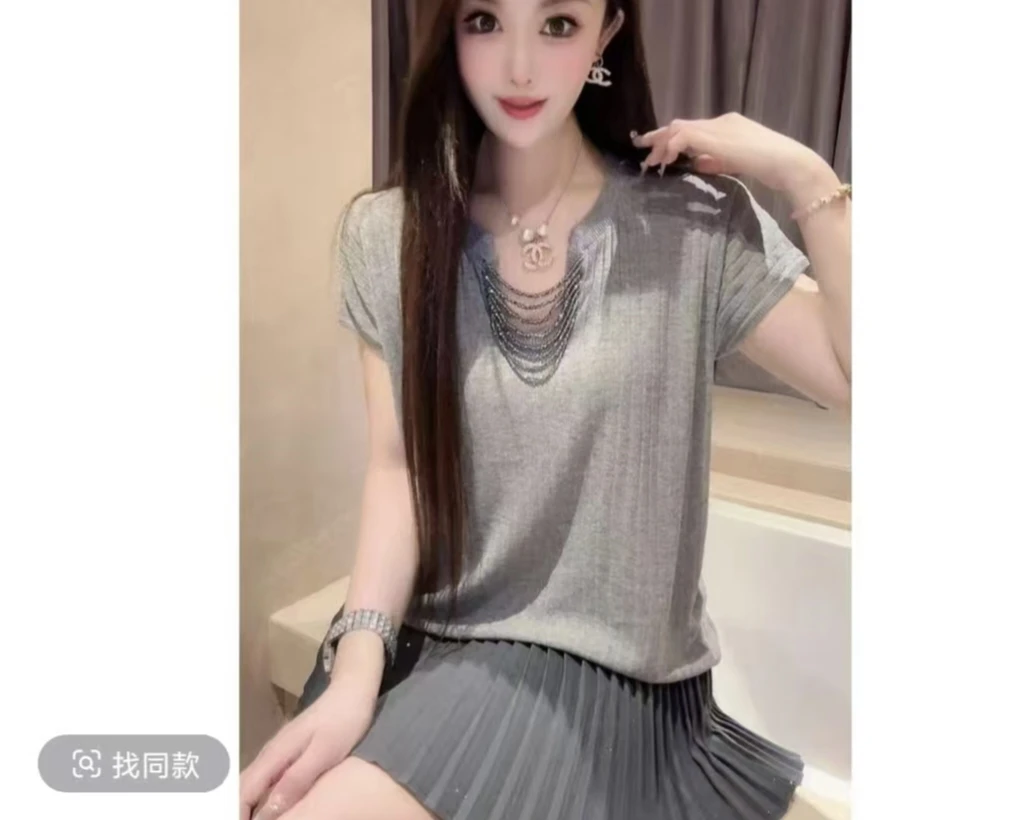 重工宽松洋气胖mmT恤短袖上衣 2515