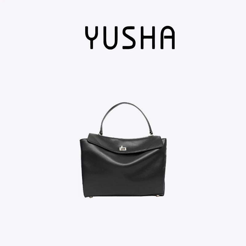 YUSHA/高档小号黑色手拎斜挎包银扣-50018