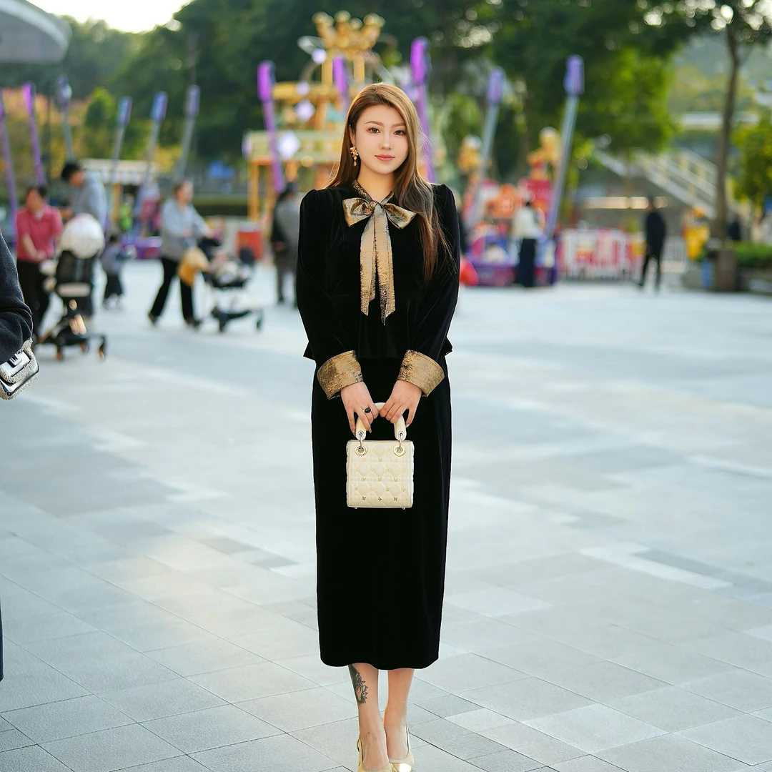 XYD71407/XYD71273鎏光夕拾高级轻奢丝绒套装气质显瘦大码女装