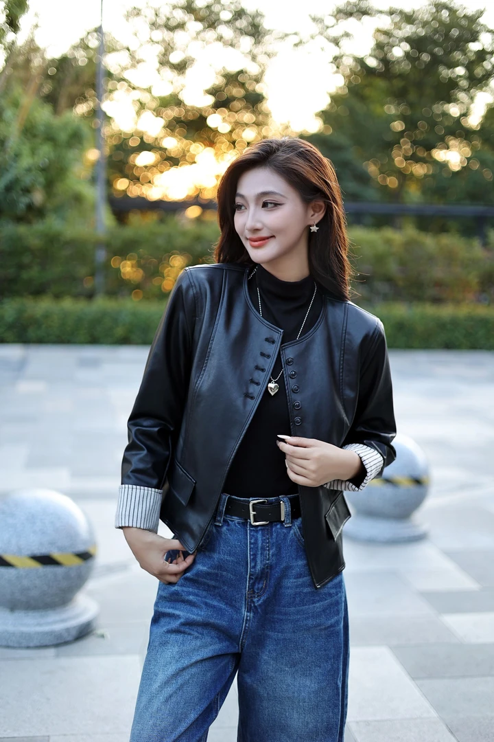 皮衣女外套开春秋短款机车小个子2025新款黑色高级感pu皮夹克