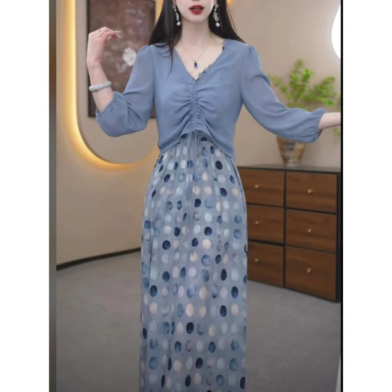 【外衫+吊带裙】2025夏季显瘦气质减龄收腰修身波点优雅两件套裙