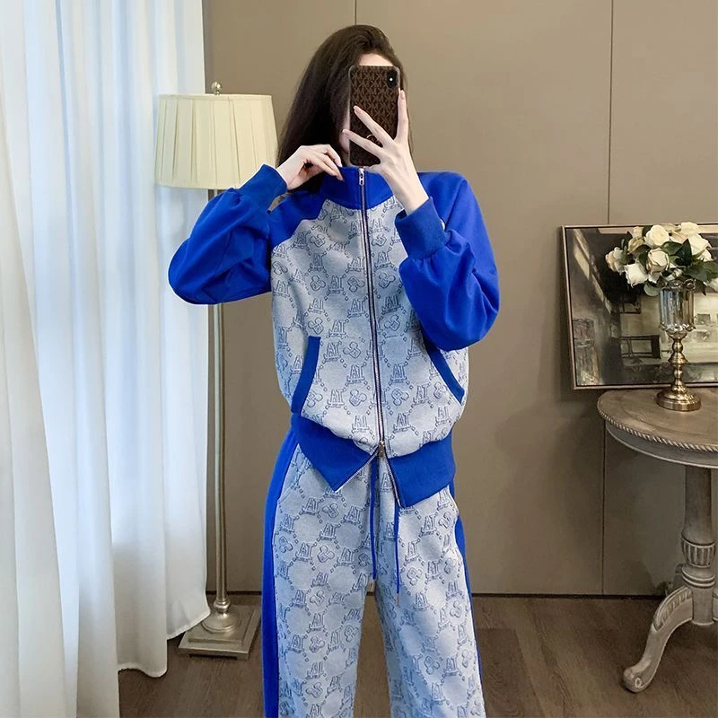 炸街潮流运动休闲套装女秋冬，高级感卫衣直筒裤两件套 时尚洋气
