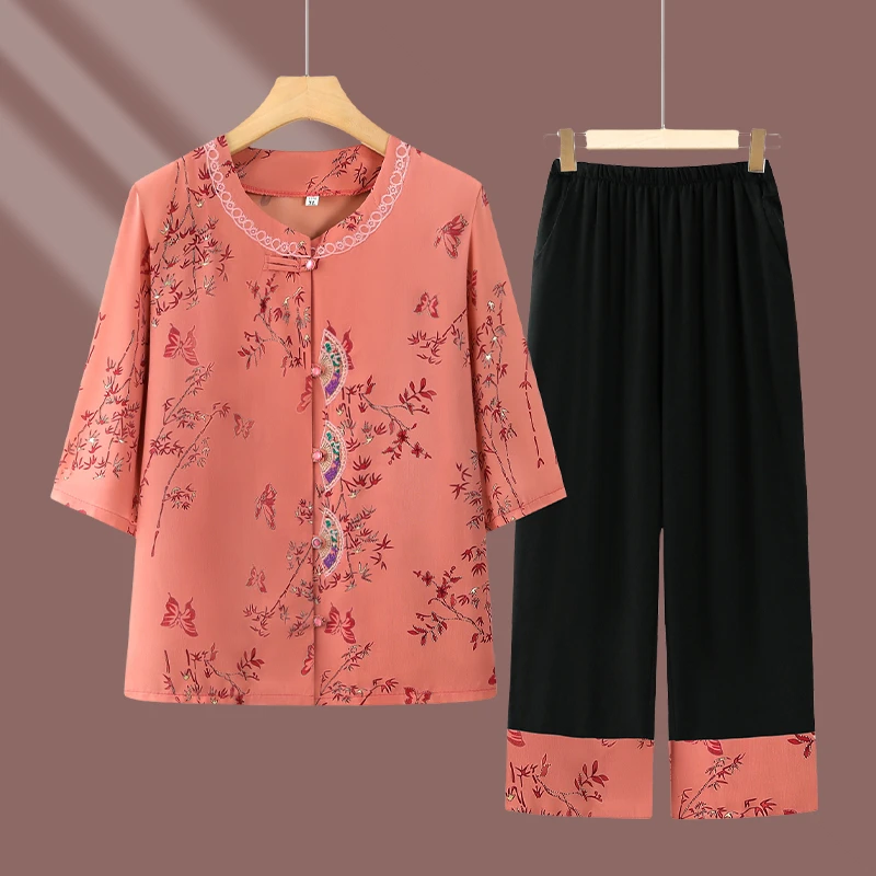 洋气高档套装时髦母亲节气质奶奶女款套装2025新款中老年人夏套装