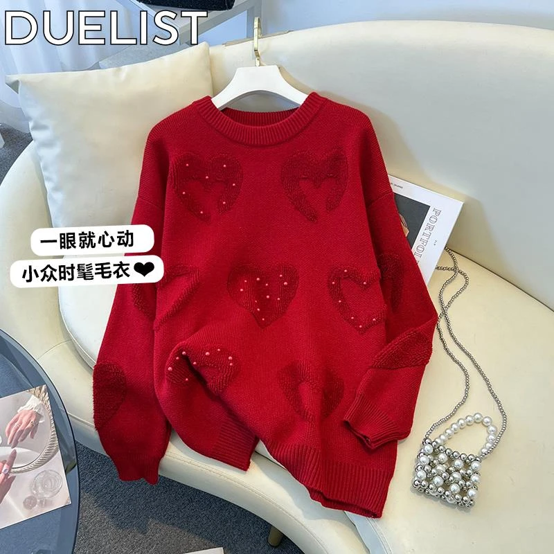 DUELIST今年流行漂亮红色毛衣女大码胖显瘦宽松时尚小众针织上衣