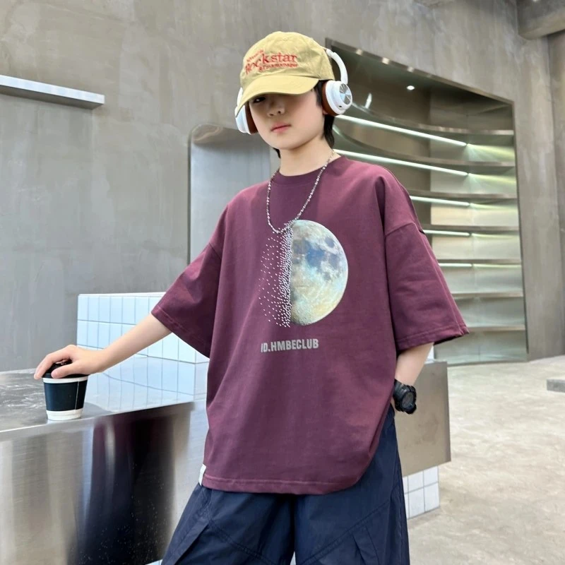 儿童韩版夏季短袖T恤2025新款中大童男童夏装洋气帅气百搭衣服潮