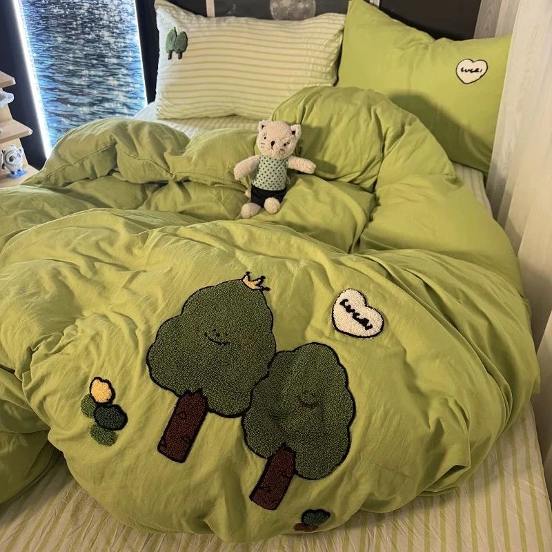 ins小清新绿色发财树被罩四件套床单人被套学生宿舍三件套非纯棉