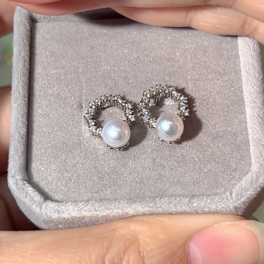 淡水珍珠通体银正圆冷白极光天然珍珠银S925镶嵌