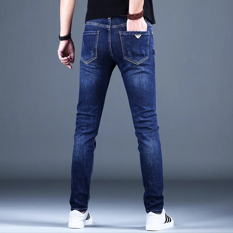 Cebrodz高级蓝色牛仔长裤男夏季薄款裤2025新款休闲弹力小脚修身