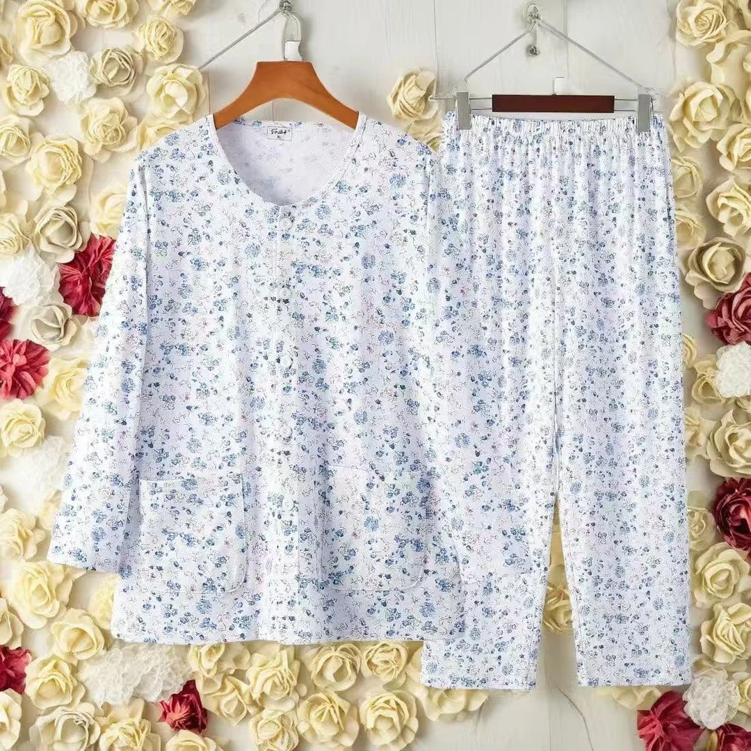 【清仓碎花长袖长裤套装】女士纯棉开衫长袖汗布睡衣全棉套装家居服