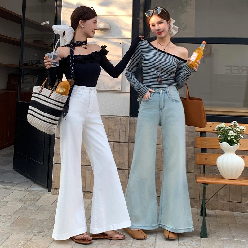喜绚白色阔腿牛仔裤女春秋2025年新款爆款辣妹宽松不贴腿喇叭裤子