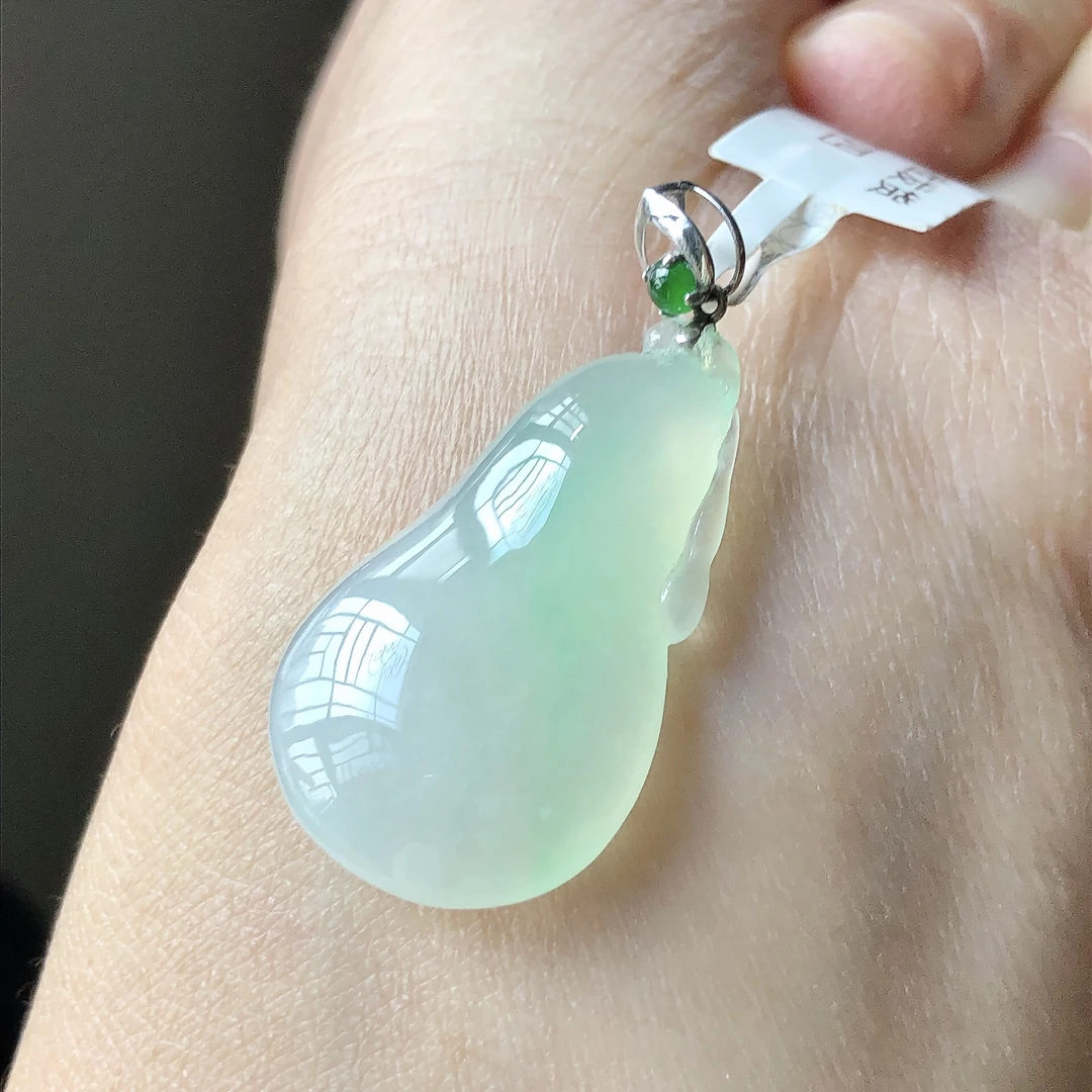 缅甸天然A货翡翠18k金镶嵌老坑冰种福瓜吊坠裸石尺寸29/17.5/5