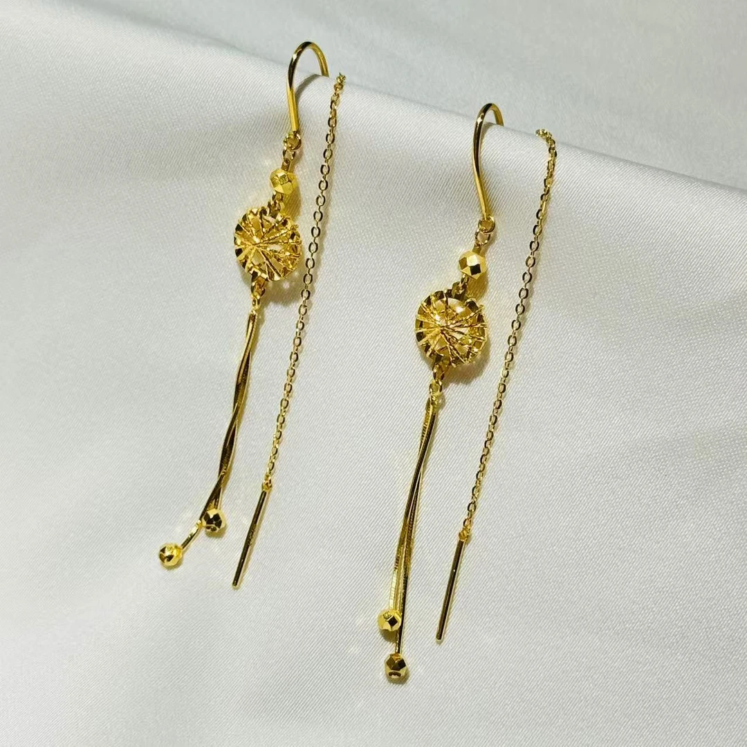 黄金足金999缠丝圈圈U形耳线耳环