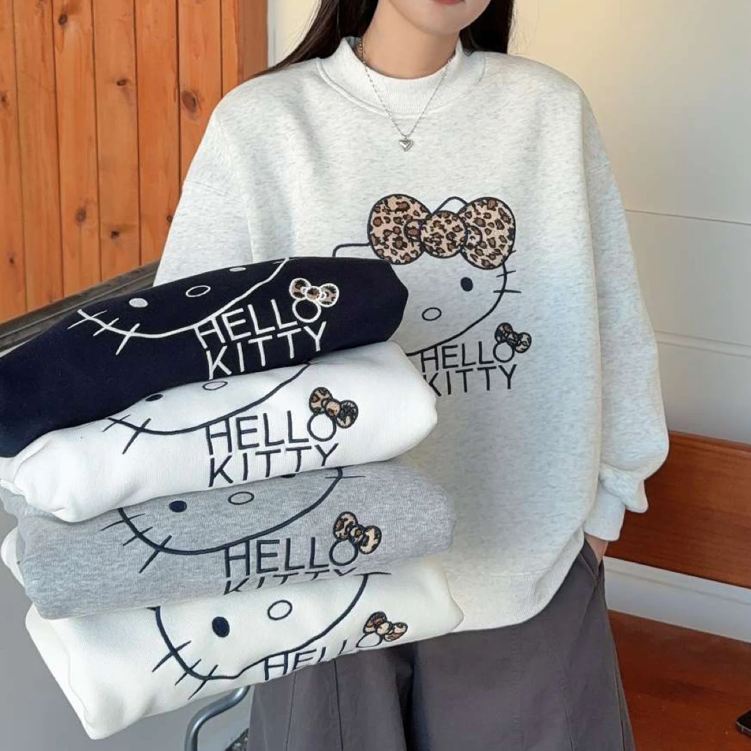 半高领加绒卫衣 KT猫卡通 重工刺绣 宽松减龄卫衣 奥粒绒