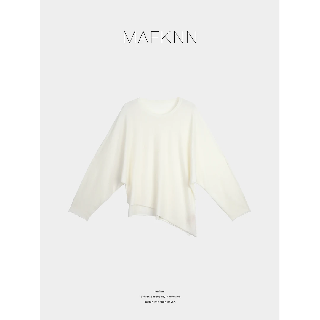 MAFKNN/玛肯时尚休闲简约纯色百搭圆领夏季长袖小衫上衣MK12870