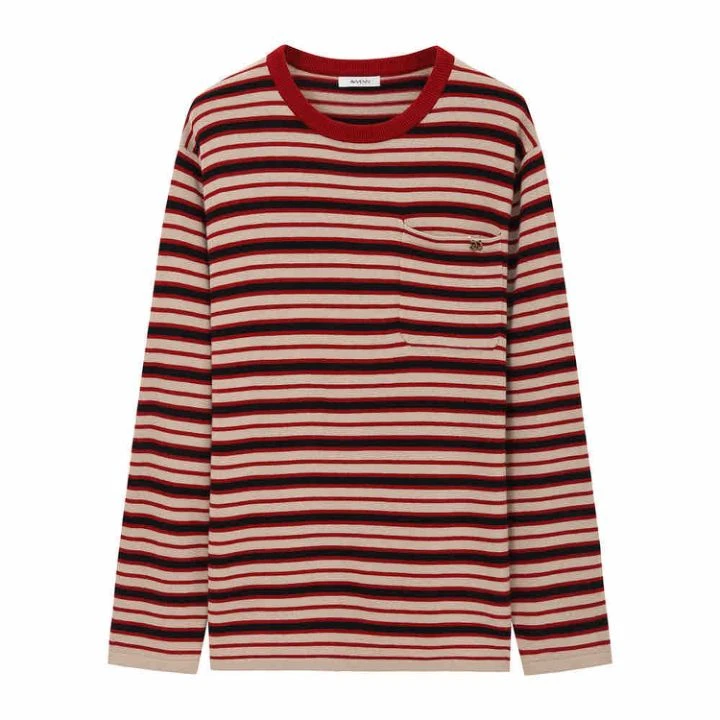 AVVENN 设计师品牌25早春新品条纹圆领针织长袖休闲秋冬套头经典