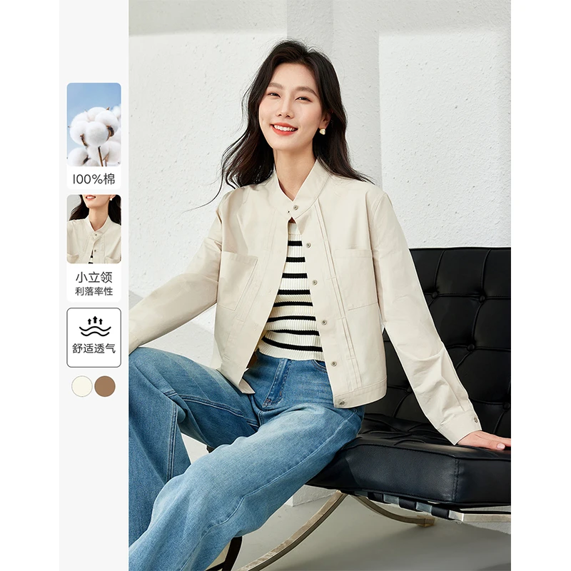 *梵希蔓简约休闲棉质薄外套立领单排扣百搭上衣M5620