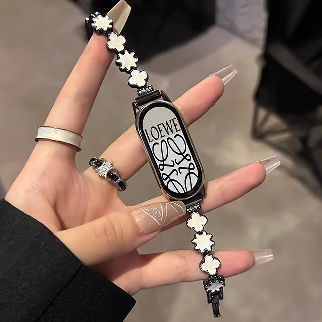 uososo适用小米手环10表带高级四叶贝母表链小米9表带女8NFC腕带