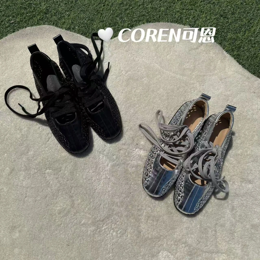 韩国方头浅口蝴蝶结玛丽珍鞋女2025新款百搭休闲系带芭蕾鞋女