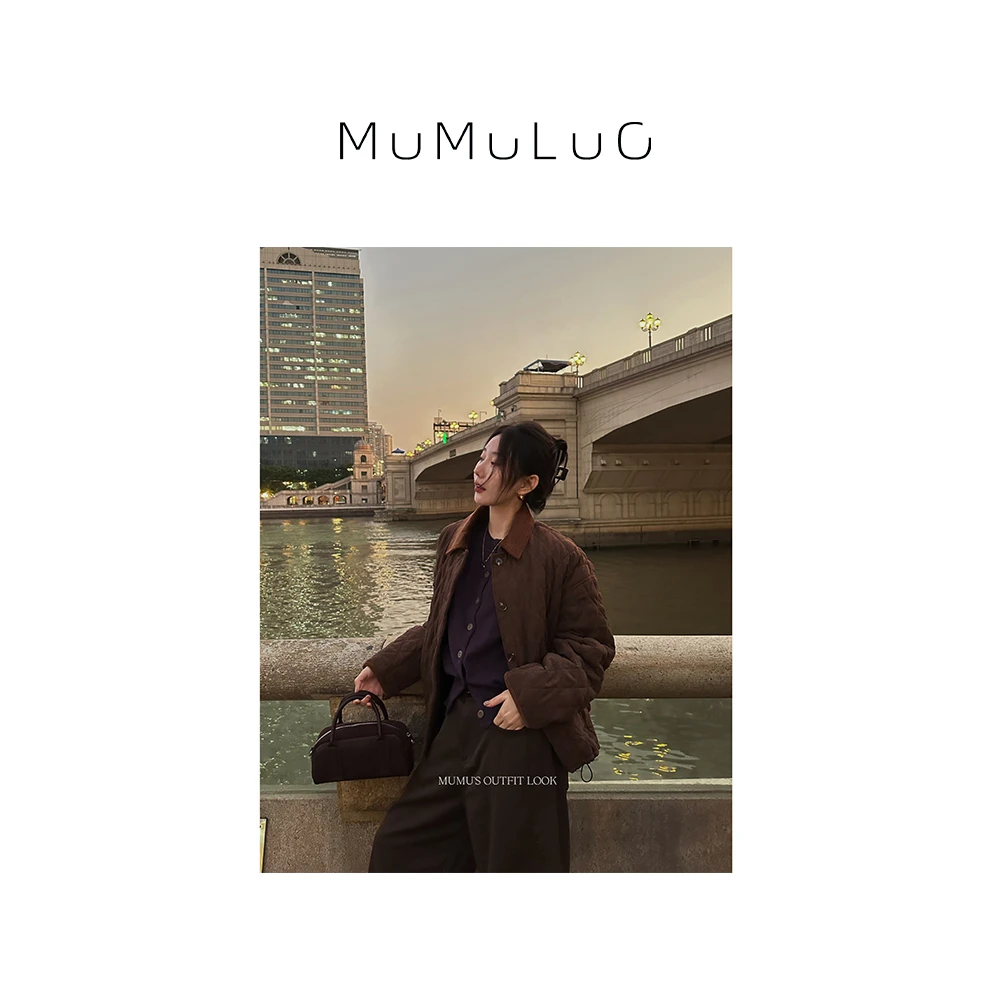 罗炑炑 “格林絮语”菱形格纹绗缝灯心绒翻领棉服 MML5512