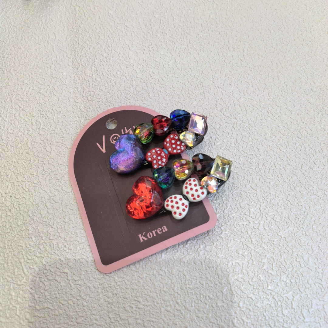 E295红蓝色炫彩爱心闪闪蝴蝶结边夹一对