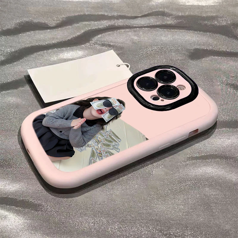 墨镜发财女孩适用iphone16promax苹果15/14P手机壳泡芙13p/12/11