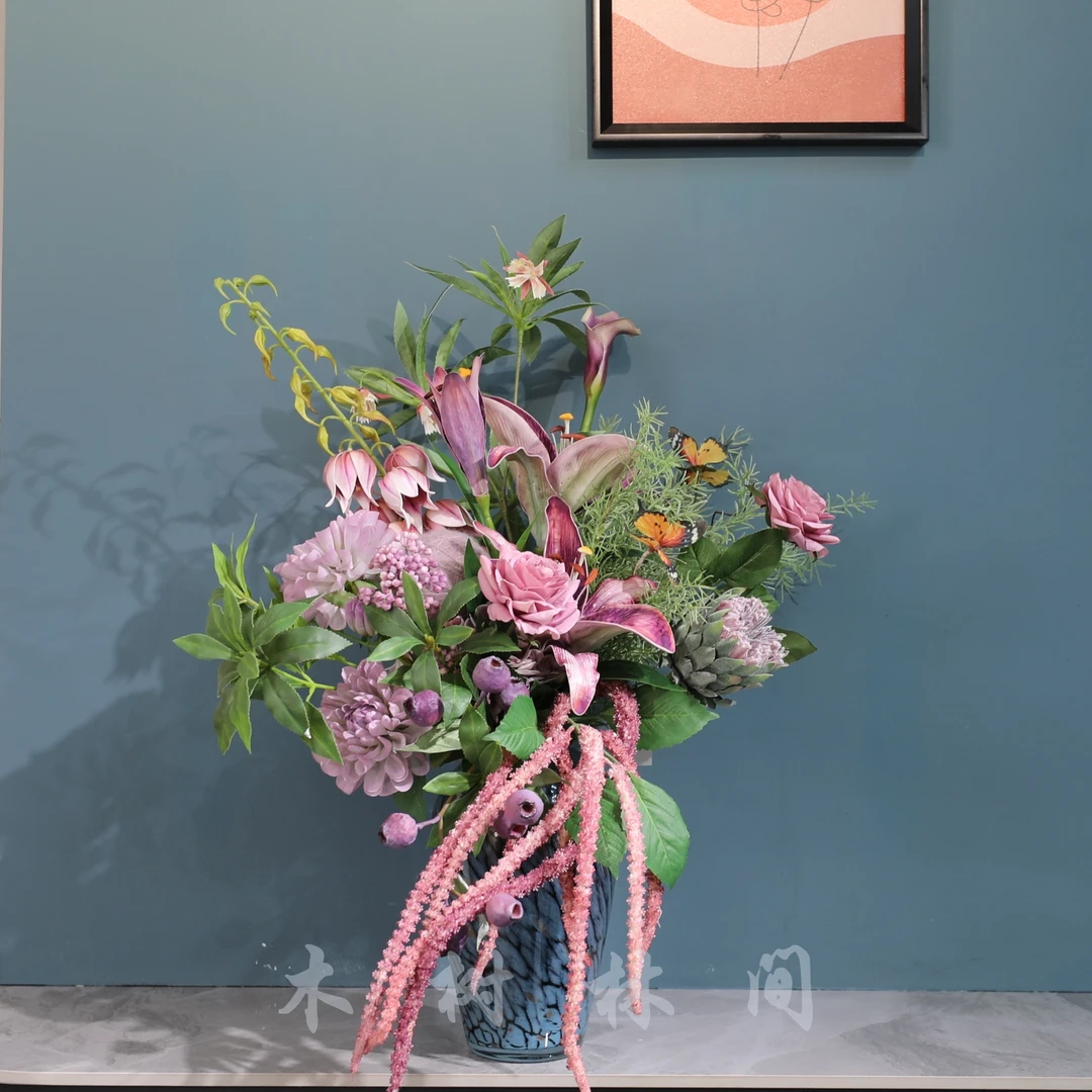 粉琢 粉紫色系仿真花束高端家居摆件