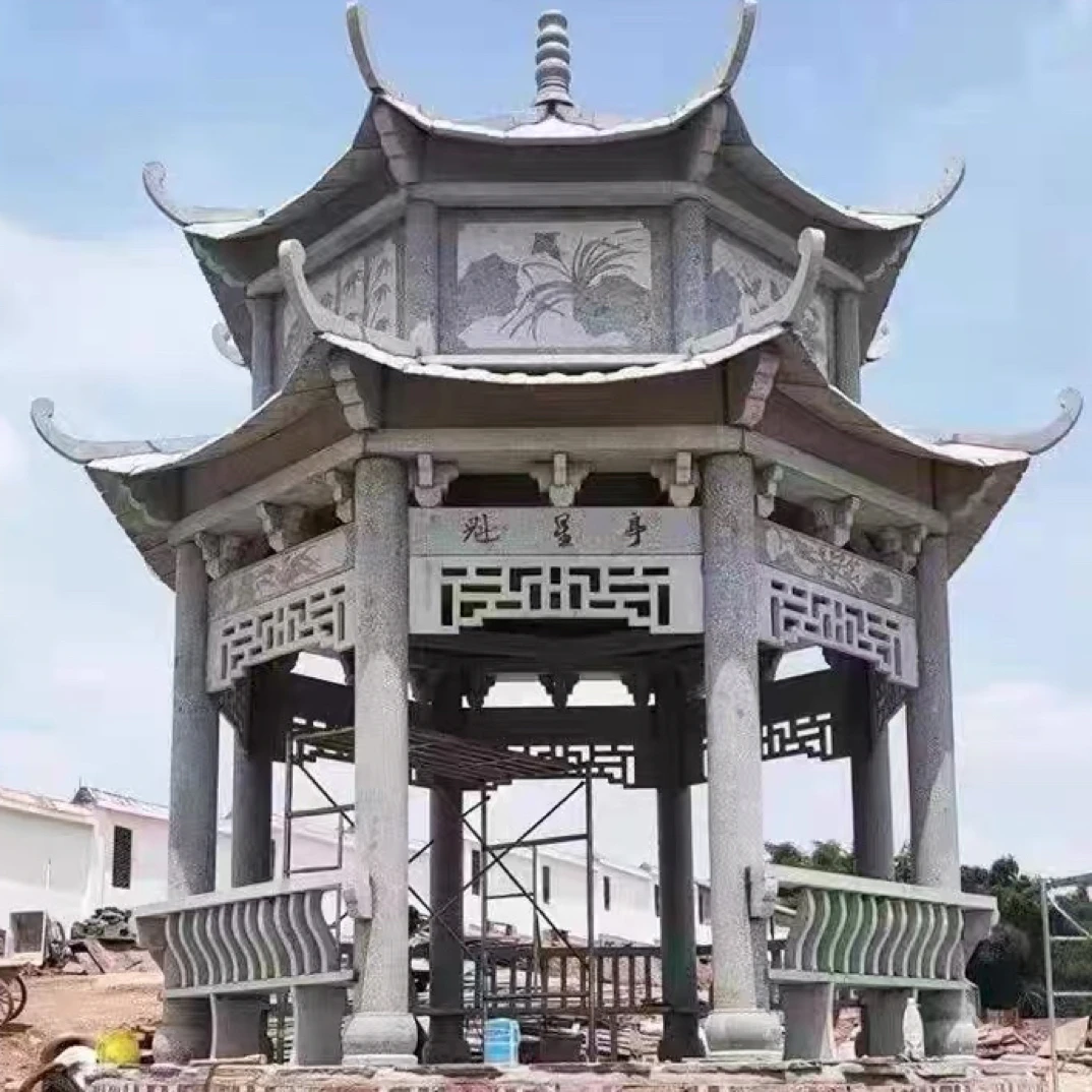 石雕凉亭户外大理石凉亭家用石亭子公园别墅石头凉亭花岗岩六角亭