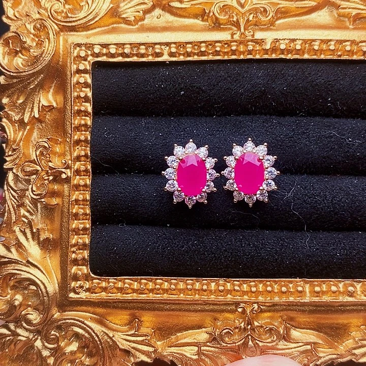 耳饰银S925镶嵌红宝石