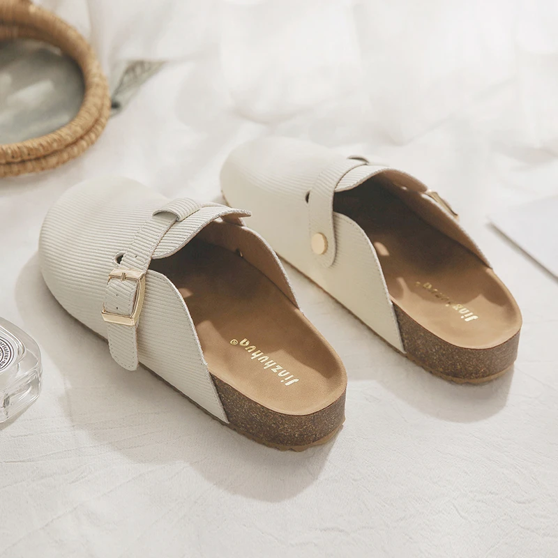 羊皮版~勃肯鞋女一脚蹬懒人法式超火包头半拖鞋女夏外穿2025新款