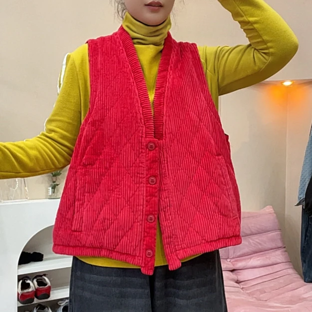 1048冬季新款绗棉条绒马甲女