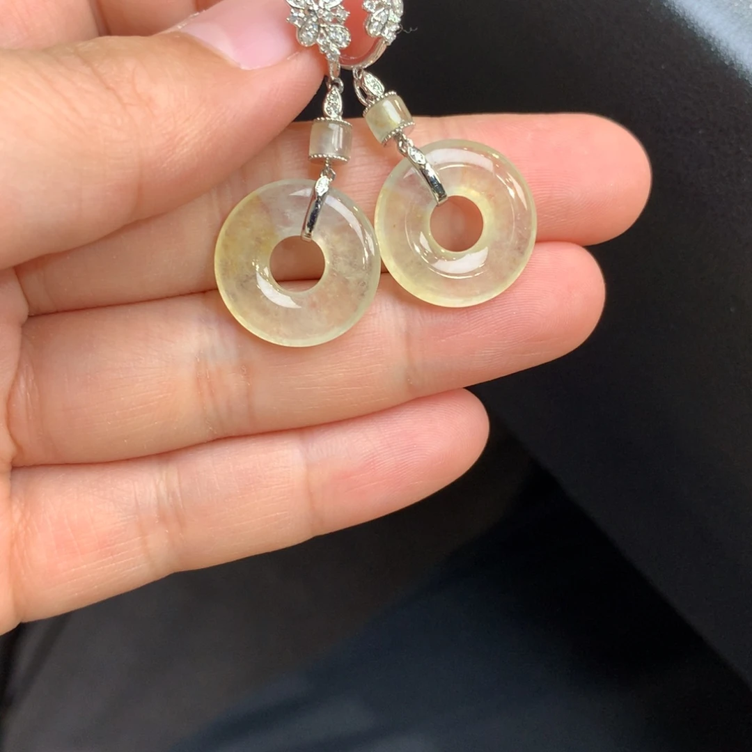 翡翠耳饰18K金镶嵌甜甜圈耳扣