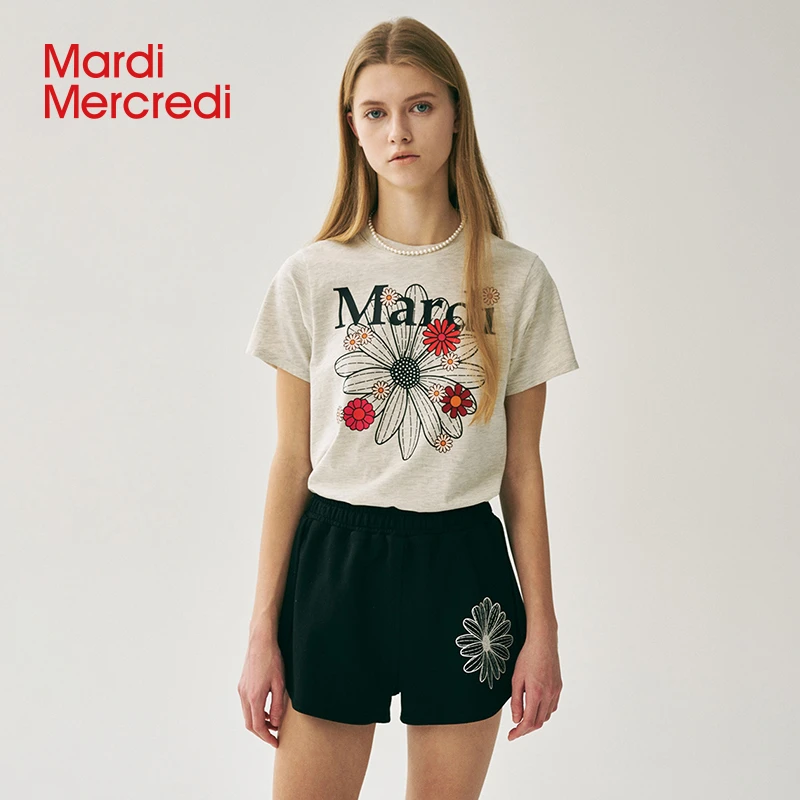 【Mardi Mercredi】25新款多花小雏菊印花修身短袖t恤夏季短款XX