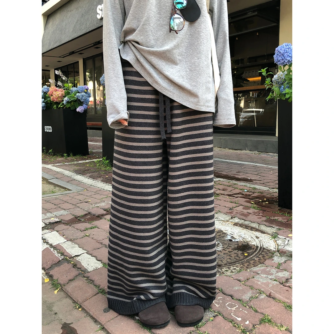 【遛弯裤】秋季慵懒感厚款条纹休闲百搭设计休闲裤9068