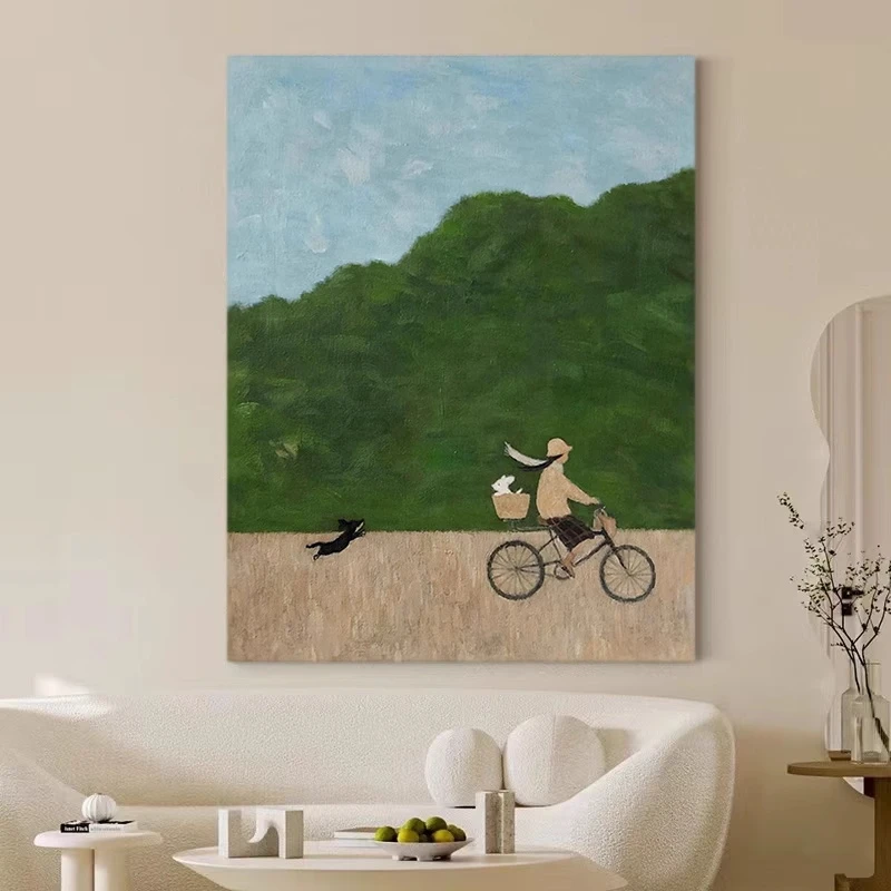 纯手绘油画《山间》温馨田园风客厅背景墙高级感挂画玄关手工抽象画