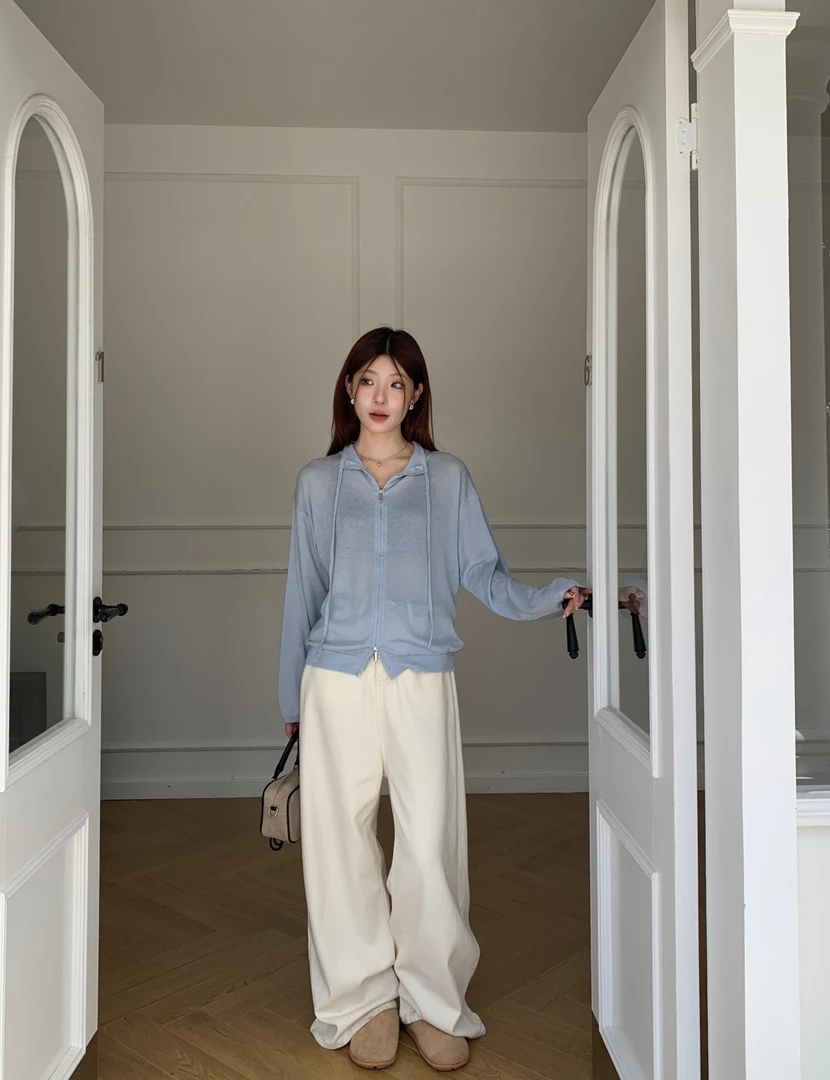 春季爆款长袖针织短款开衫显瘦运动设计感薄款休闲百搭外套女春秋