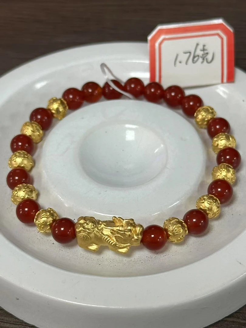 【足金999】卡6转运珠+黄金貔貅
