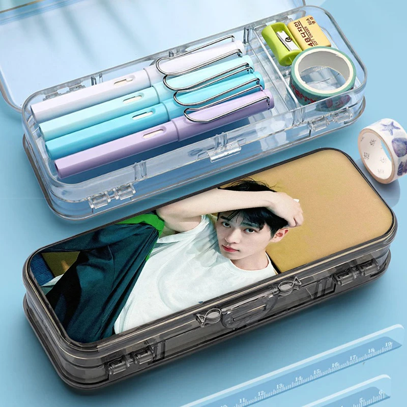 大容量多功能双层盒学生通用文具盒透明笔盒创意明星同款丞磊A