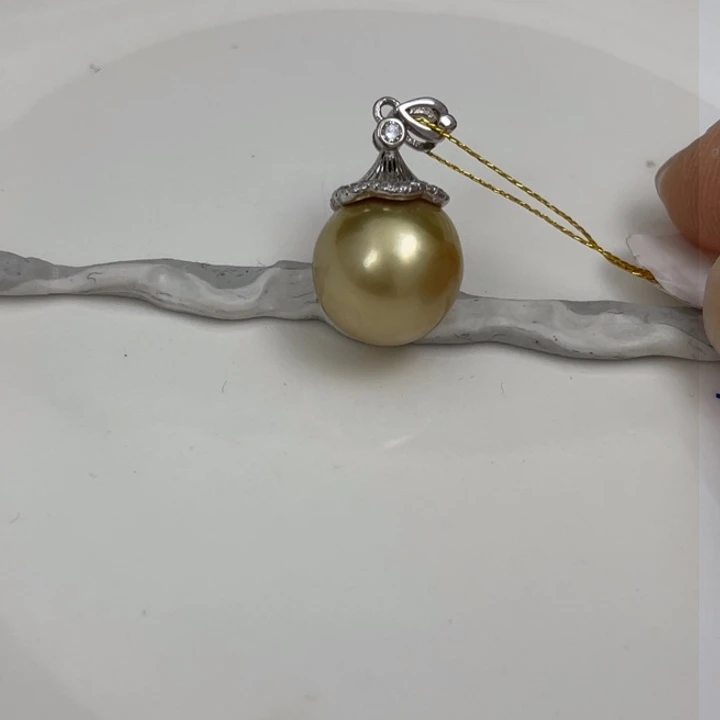 海水珍珠颈饰银S925镶嵌金珠吊坠12-13mm